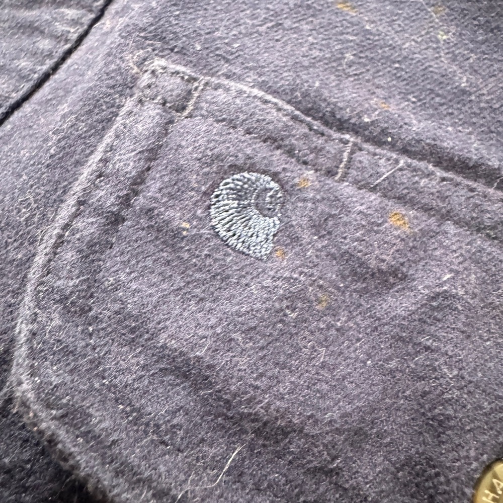 Carhartt Flannel Men's Medium‎ Button Up 100% Cotton Workwear Stained Blue - Picture 9 of 12
